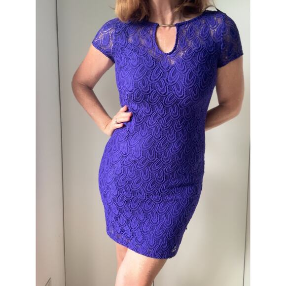 90s Bisou Bisou Womens Bodycon Dress Size Small/4 Purple Crochet Mini - Picture 9 of 9
